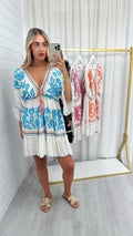 Sequin Floral Boho Dress - BLUE