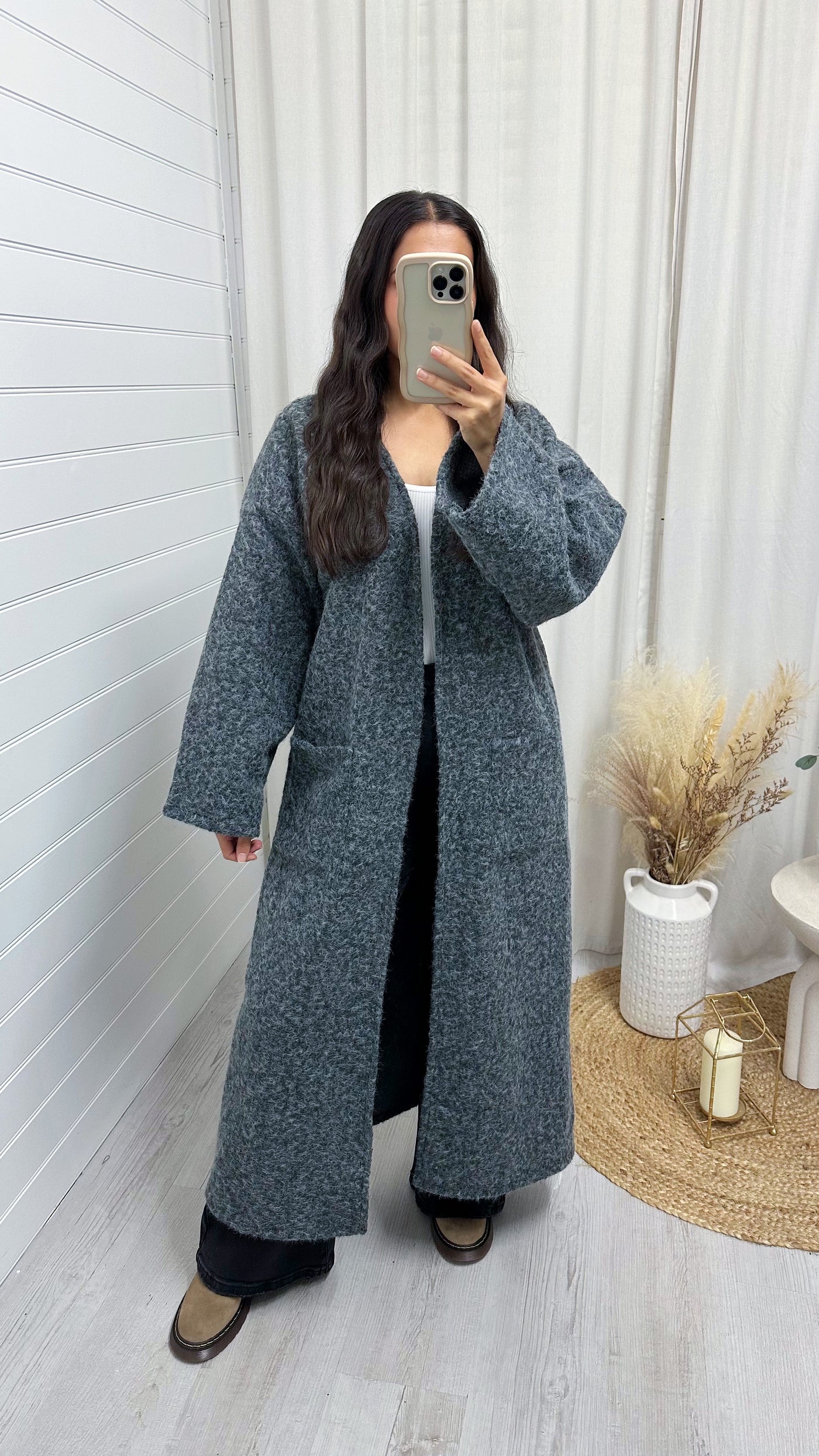 Oversized Long Line Wool Over Coat - GREY