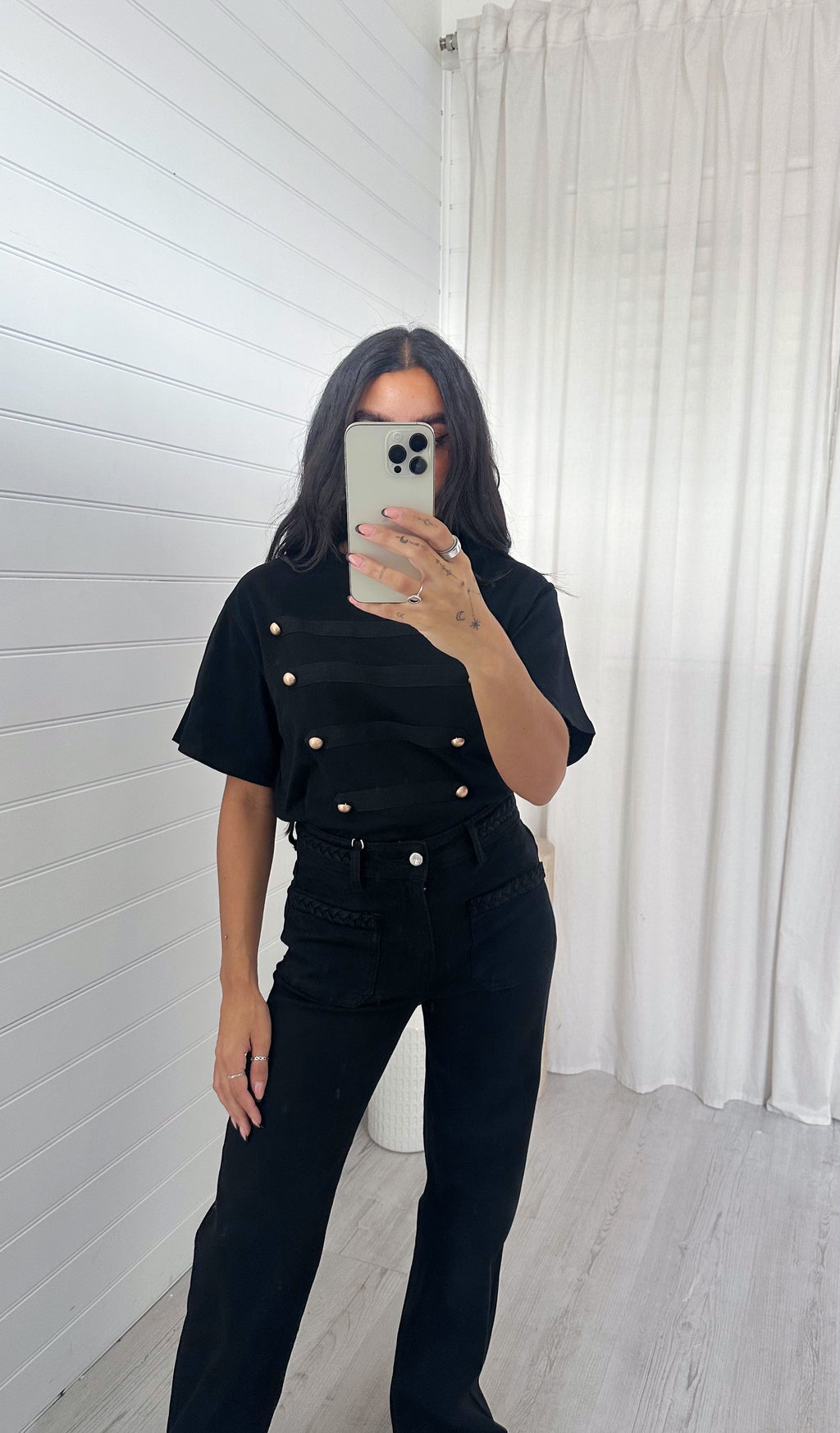 Button Front T-Shirt - BLACK