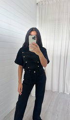 Button Front T-Shirt - BLACK