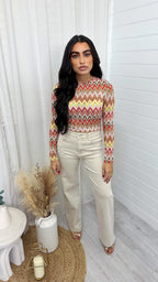 Straight Leg High Waisted Jeans - BEIGE