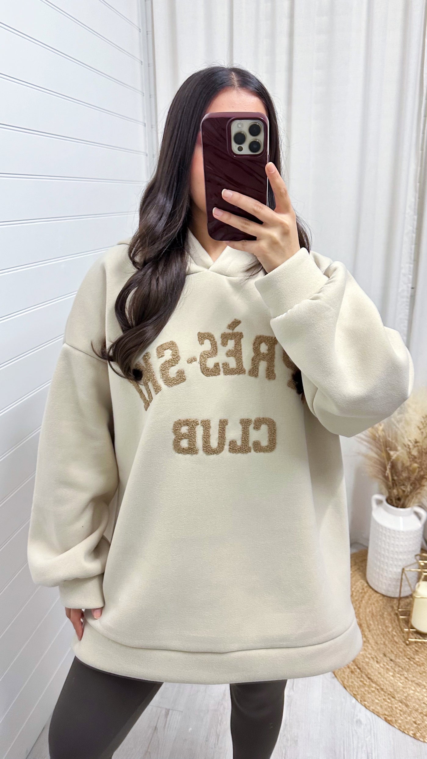 Ski Club Oversized Hoodie - BEIGE