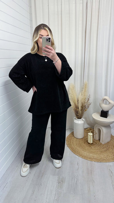 PLUS Velvet Top and Trouser Lounge Set - BLACK