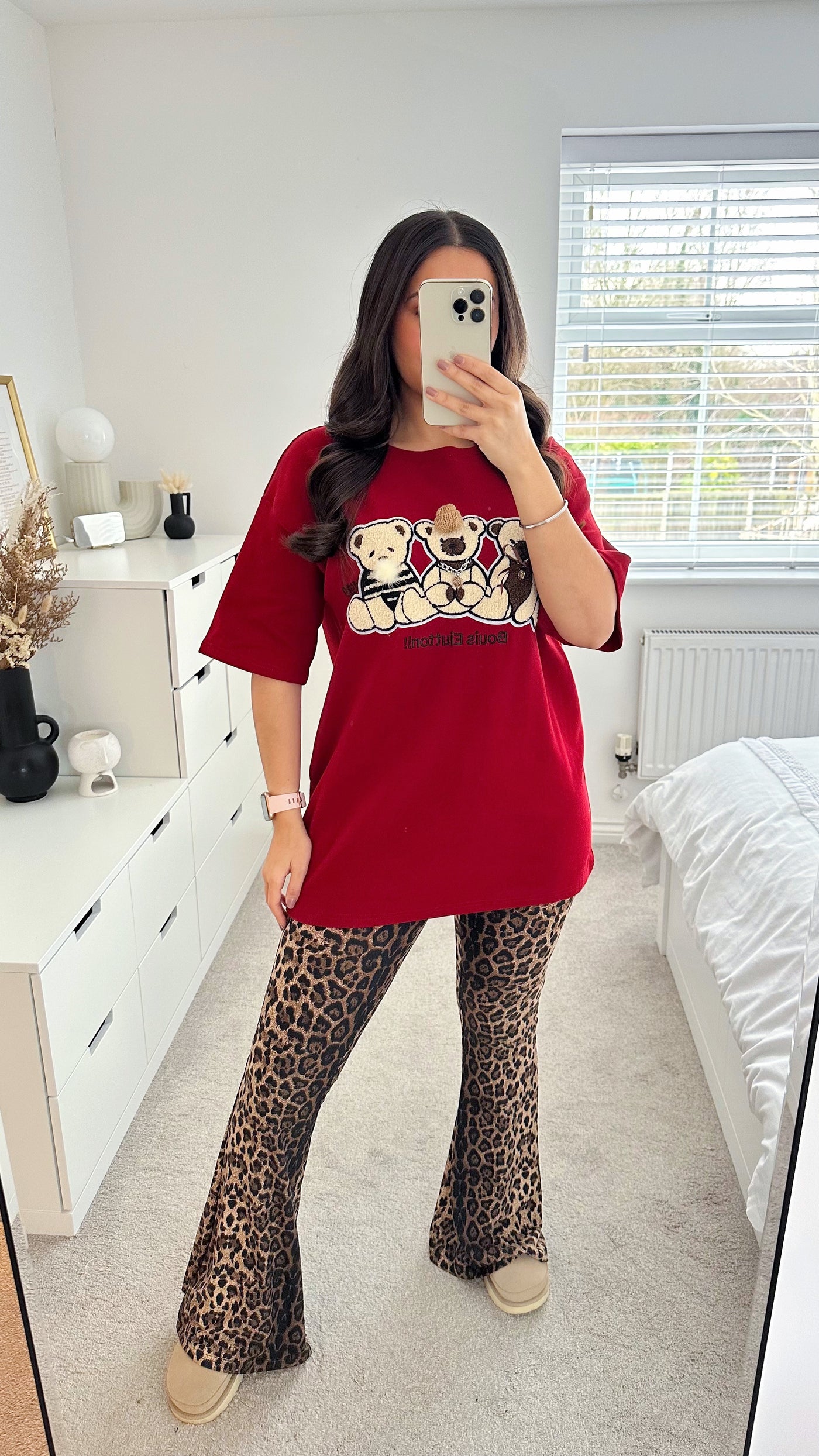 3D Teddy Bear Oversized T-Shirt - CHERRY RED