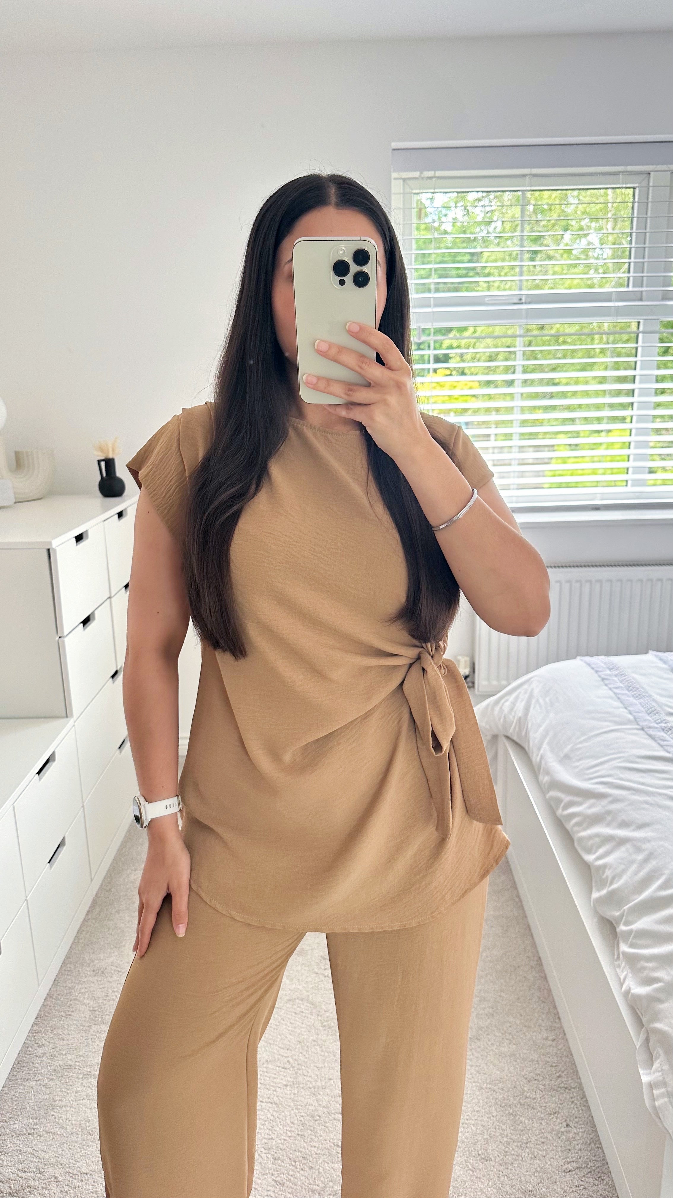 Side Knot Sleeveless Top and Trousers Co-Ord - TAUPE