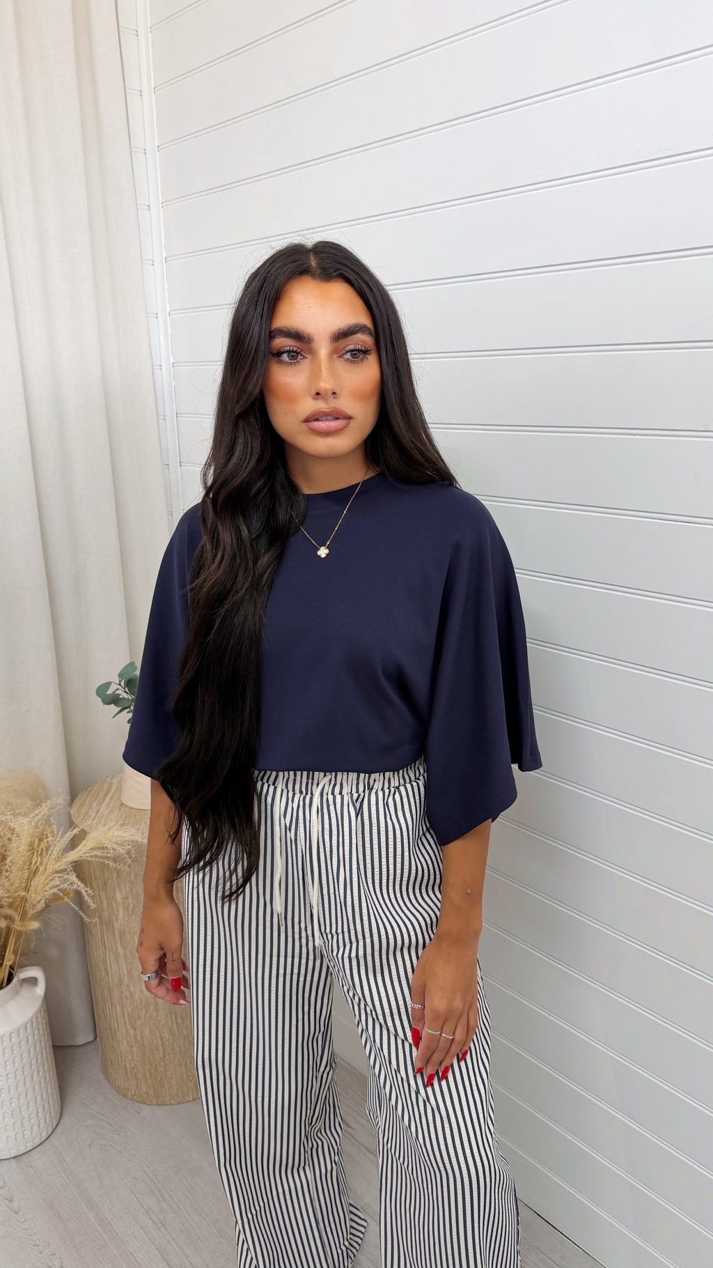 Box Sleeve Soft Cotton T-Shirt - NAVY