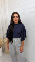 Box Sleeve Soft Cotton T-Shirt - NAVY