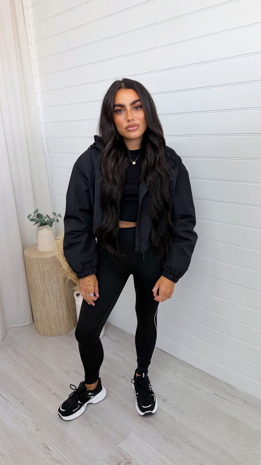Cropped Athletic Bomber Jacket - BLACK