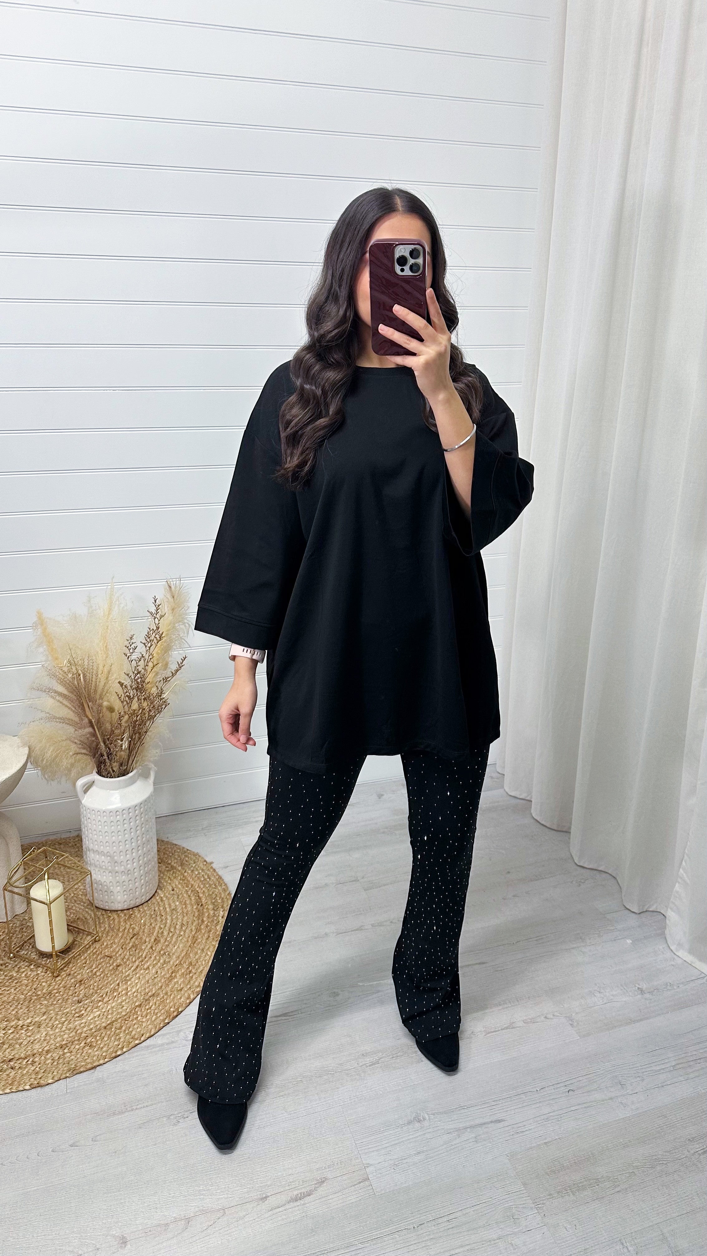 Stretchy Rhinestone Flares - BLACK