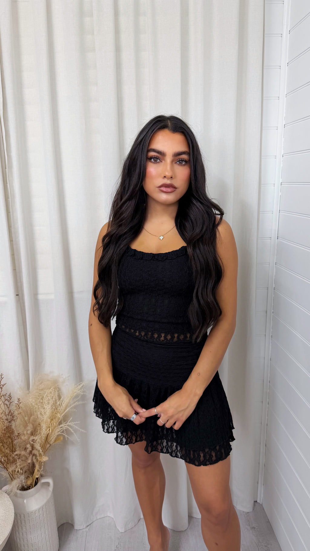 Lace Crop Top and Skirt Co-Ord - BLACK
