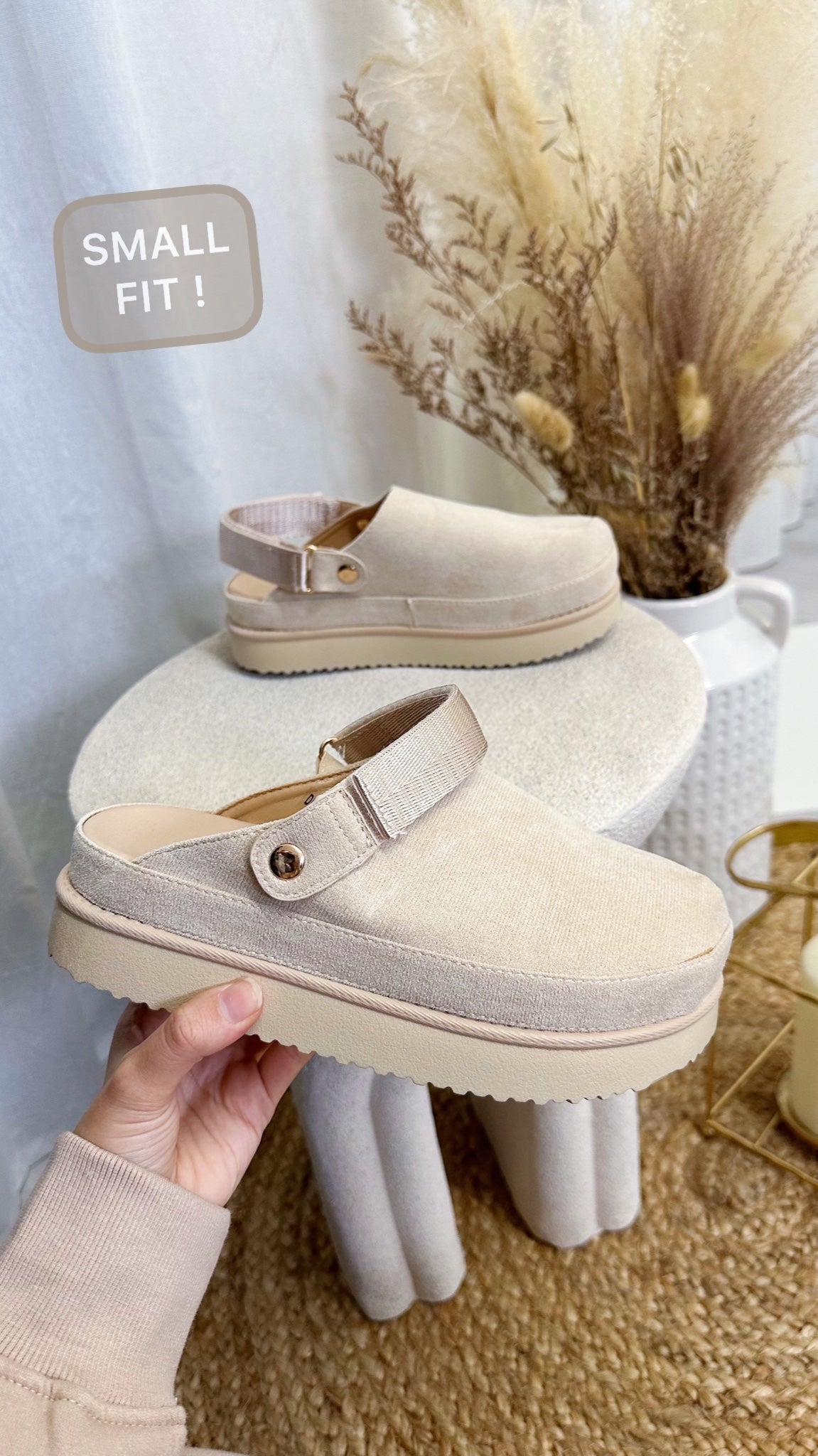 Platform Suede Clogs - BEIGE