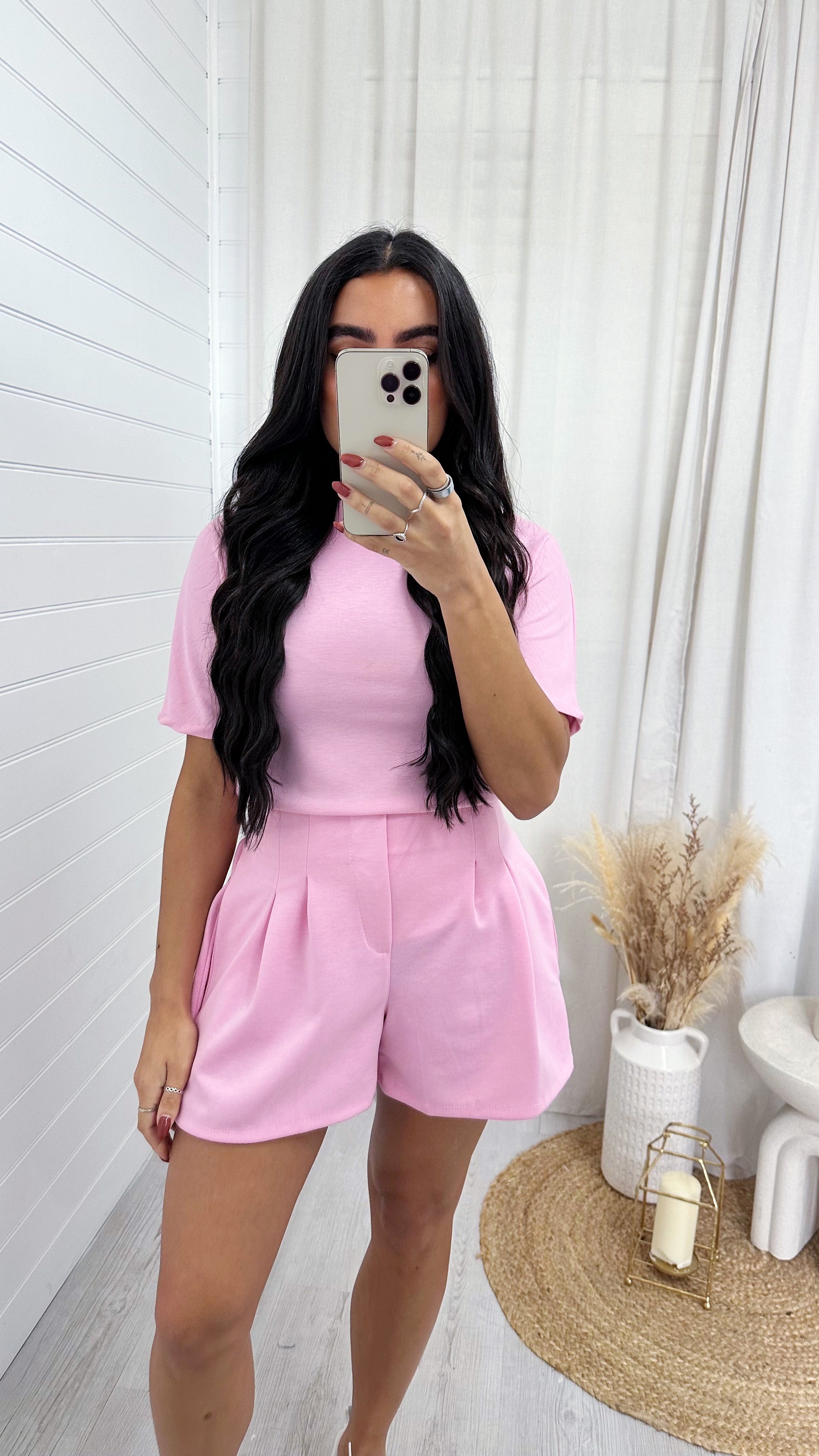 Basic Jersey T-Shirt and Shorts Co-Ord - PINK