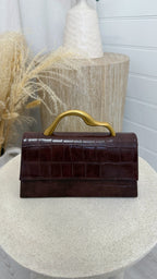 Crocodile Print Handbag - BROWN