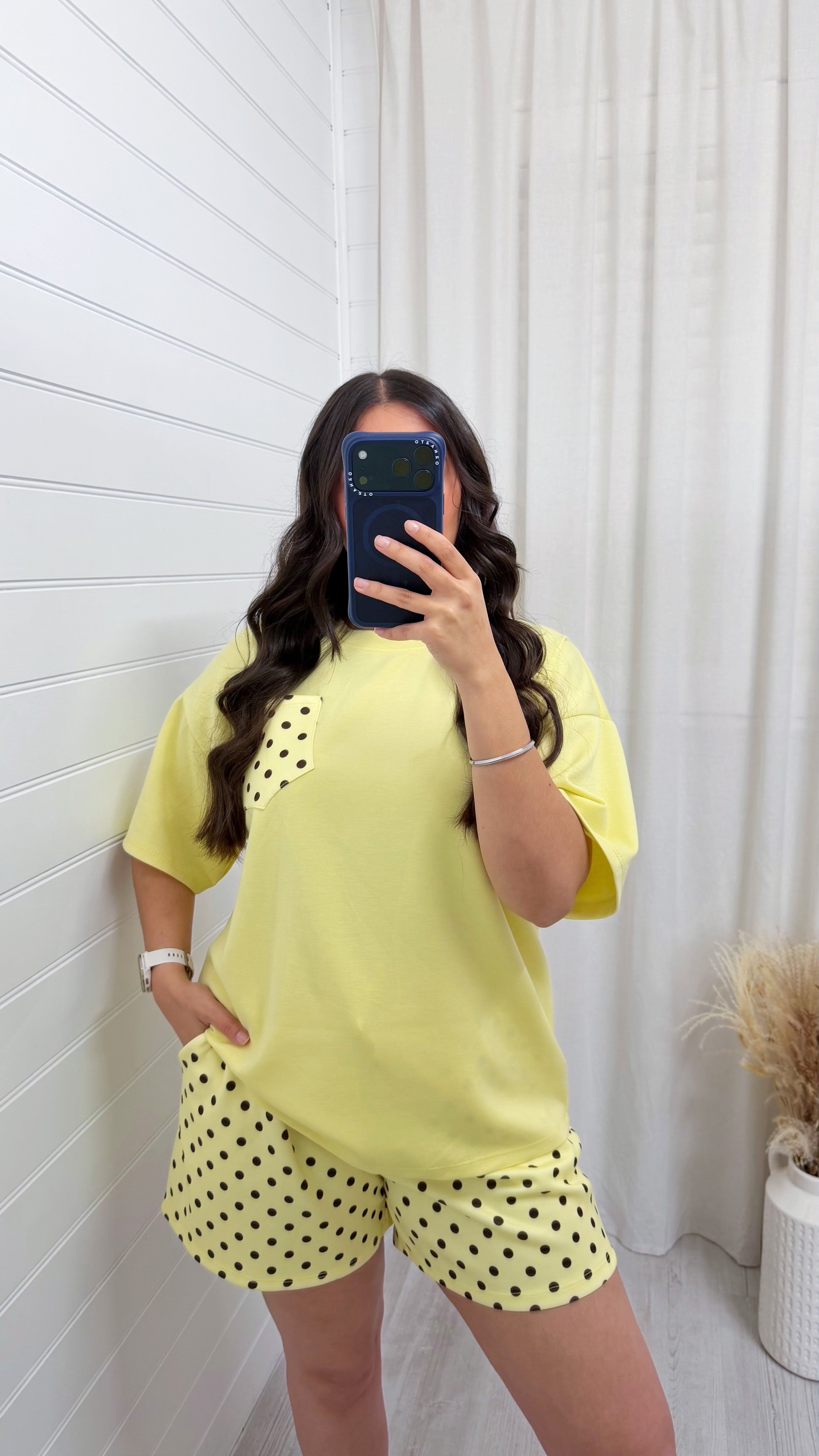 Polka Dot Baggy T-Shirt and Shorts Co-Ord - LEMON