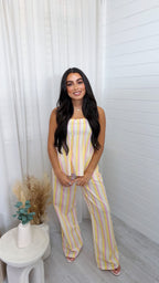 Pastel Stripe Shirred Top and Trousers Co-Ord - LEMON