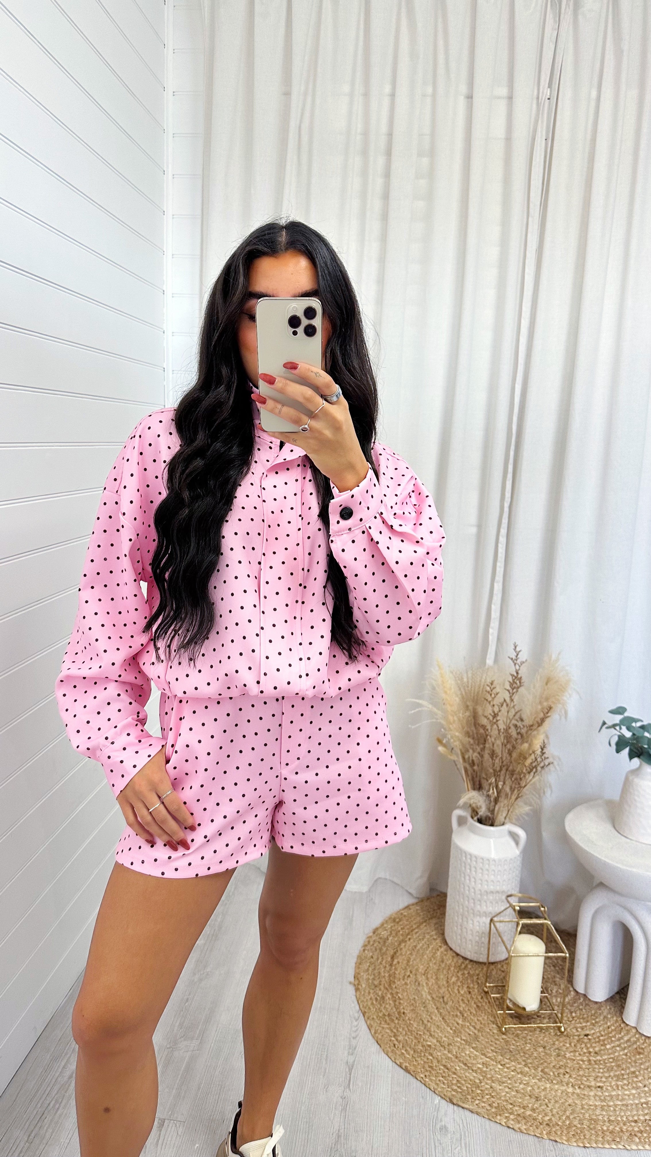 Polka Dot Bomber Jacket and Shorts Co-Ord - PINK