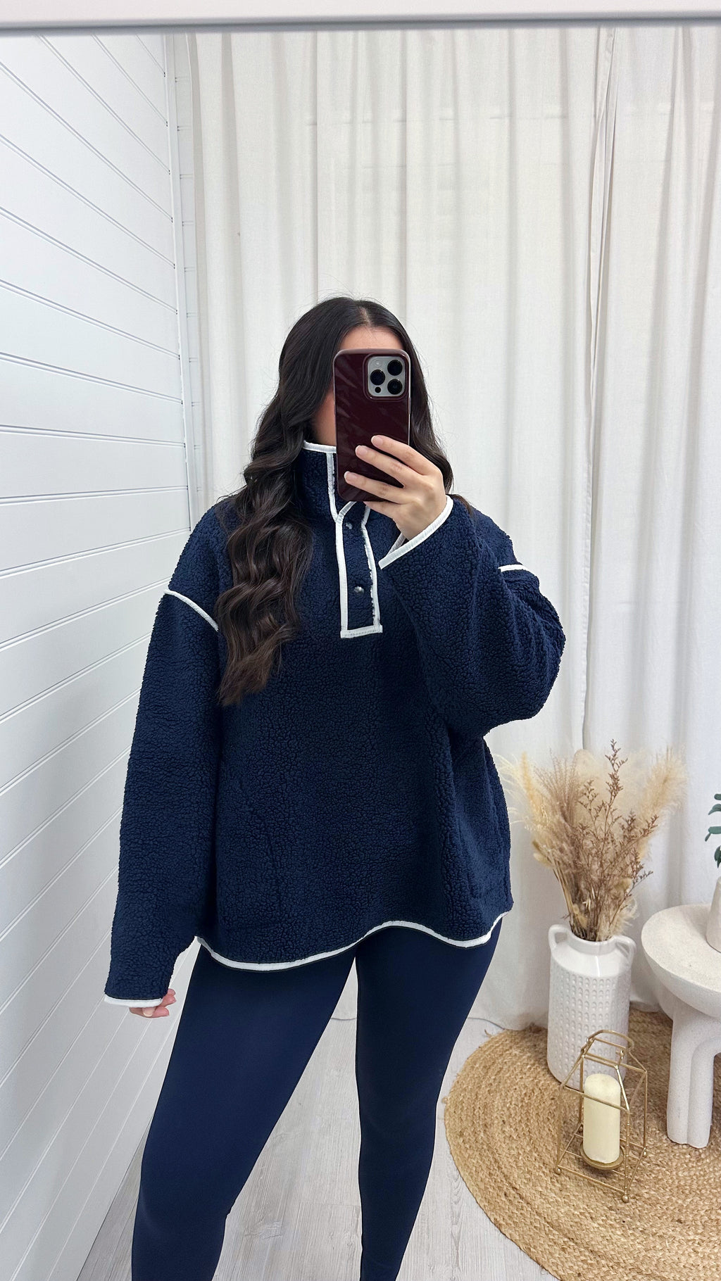 Borg Contrast Seam Sweatshirt - NAVY/WHITE