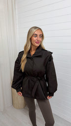 Cap Shoulder Belted Trench Jacket - BROWN