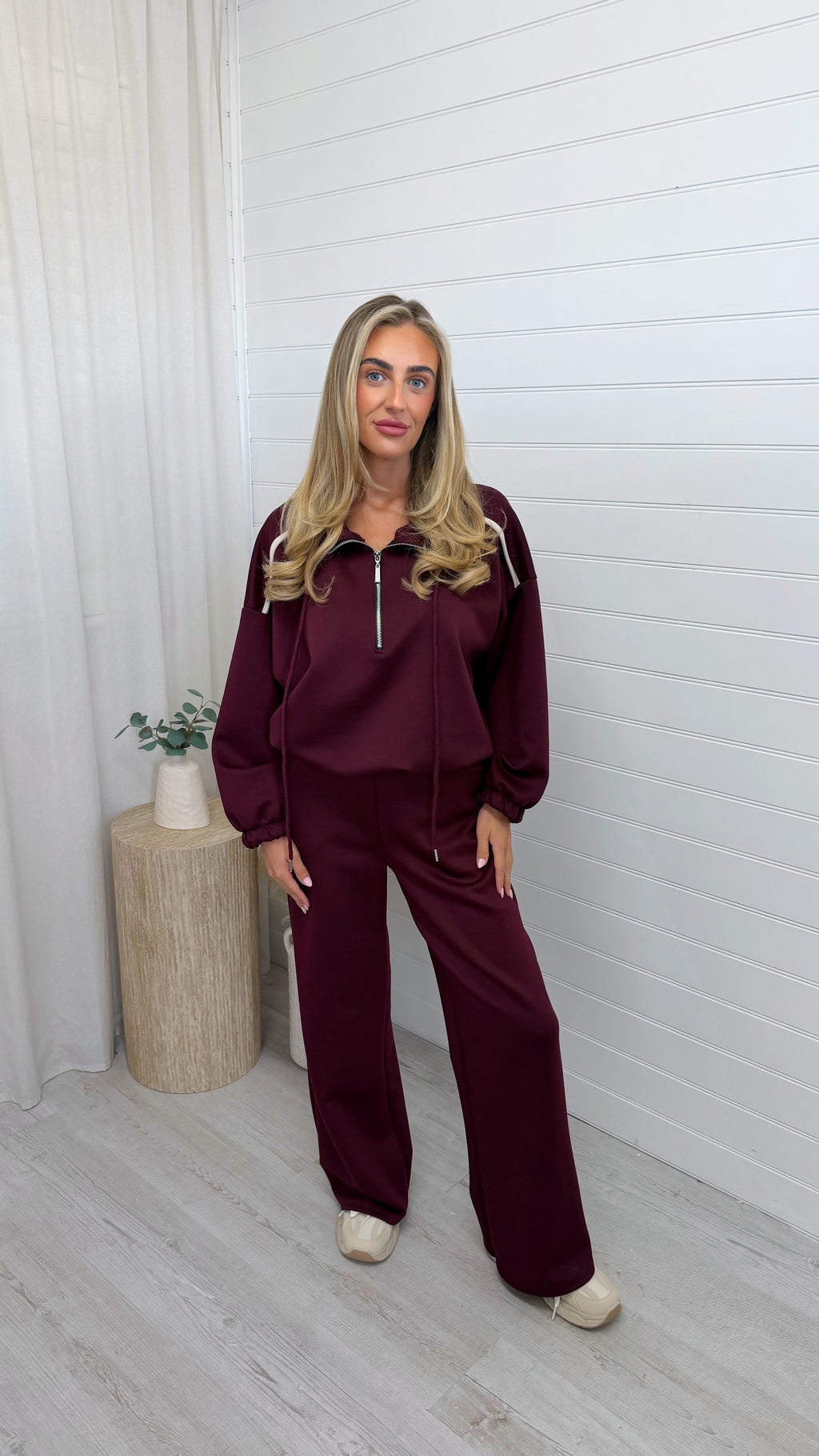 Half Zip Sweatshirt and Joggers Co-Ord - BURGUNDY