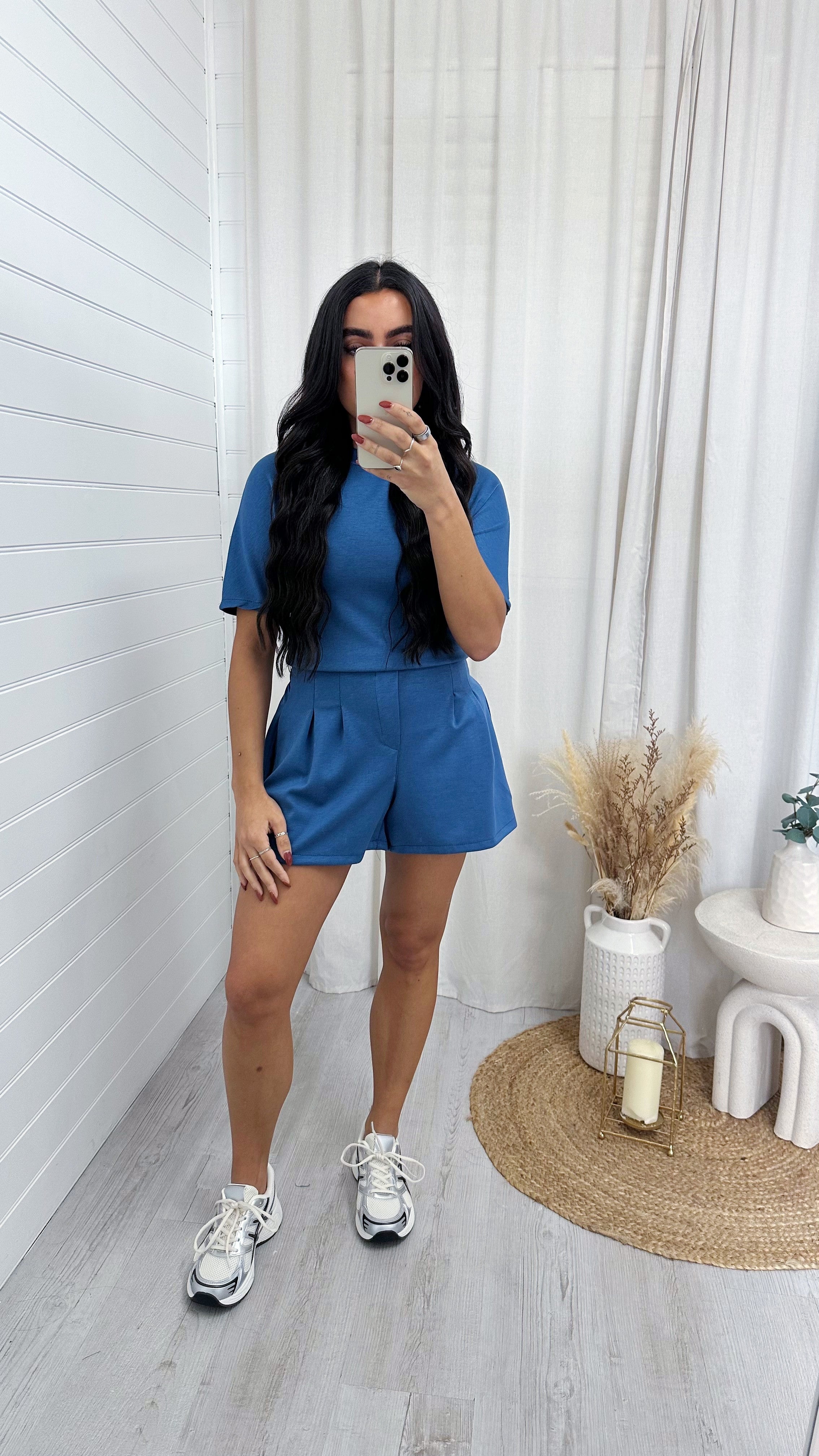 Basic Jersey T-Shirt and Shorts Co-Ord - DENIM BLUE