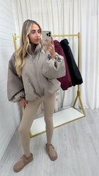 Balloon Sleeve Puffer Jacket - TAUPE