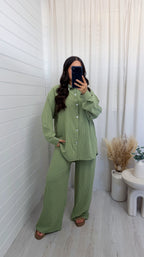 Oversized Pinstripe Shirt and Trousers Co-Ord - SAGE