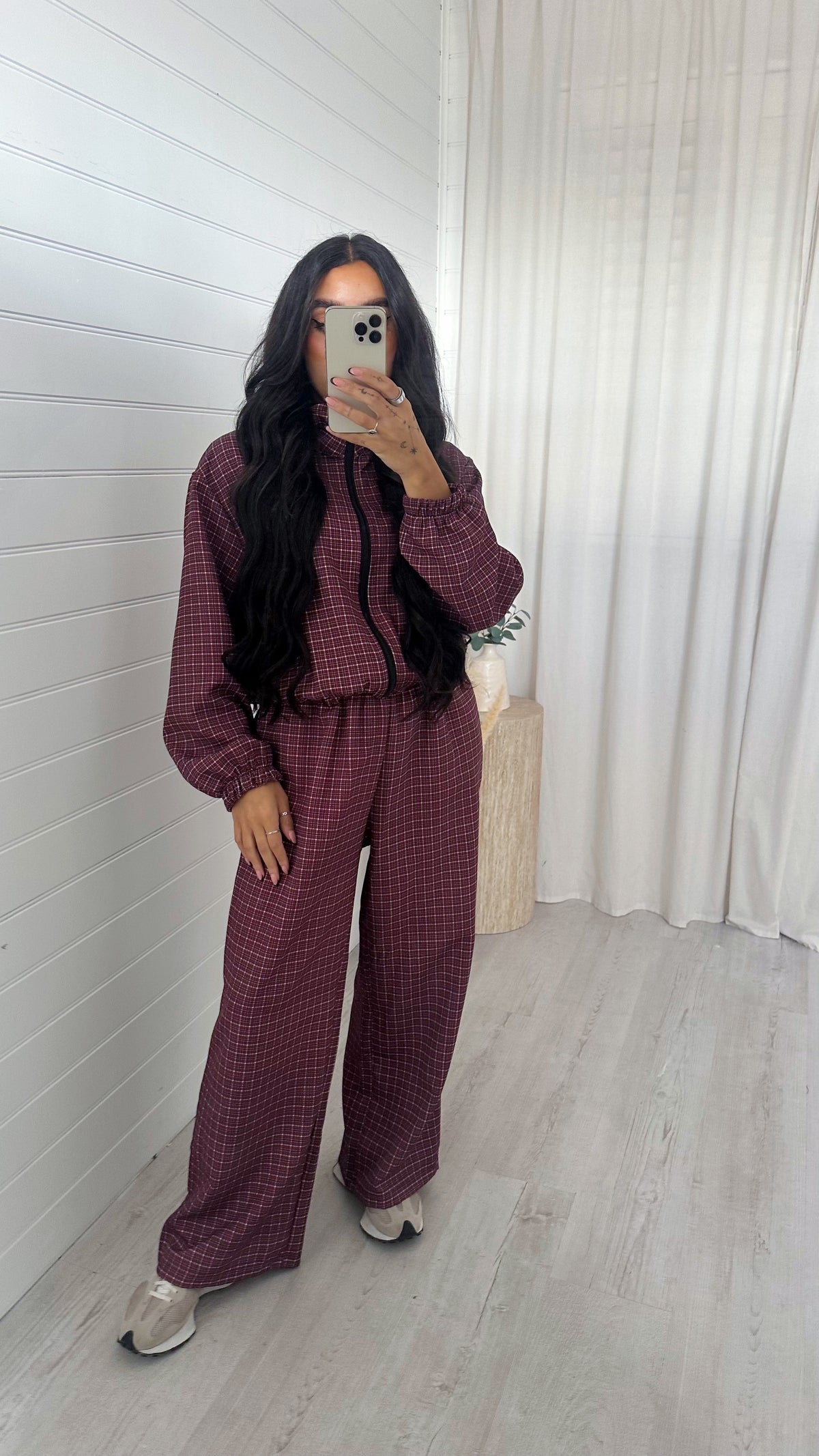 Check Wide Leg Co-ord - BURGUNDY