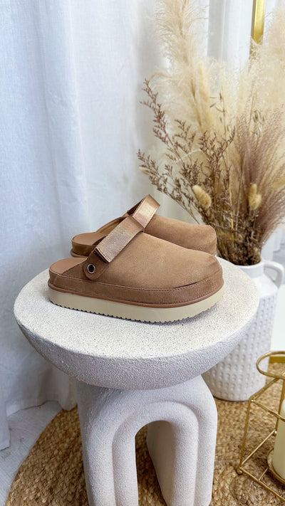 Platform Suede Clogs - TAN