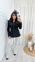 High Waisted Polka Dot Stretchy Flares - WHITE