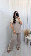 Metallic Mesh T-Shirt and Trouser Co-Ord - DOVE GREY