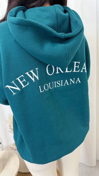 New Orleans Embroidered Hoodie - TEAL