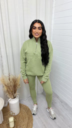 New York Embossed Half Zip Sweatshirt - SAGE