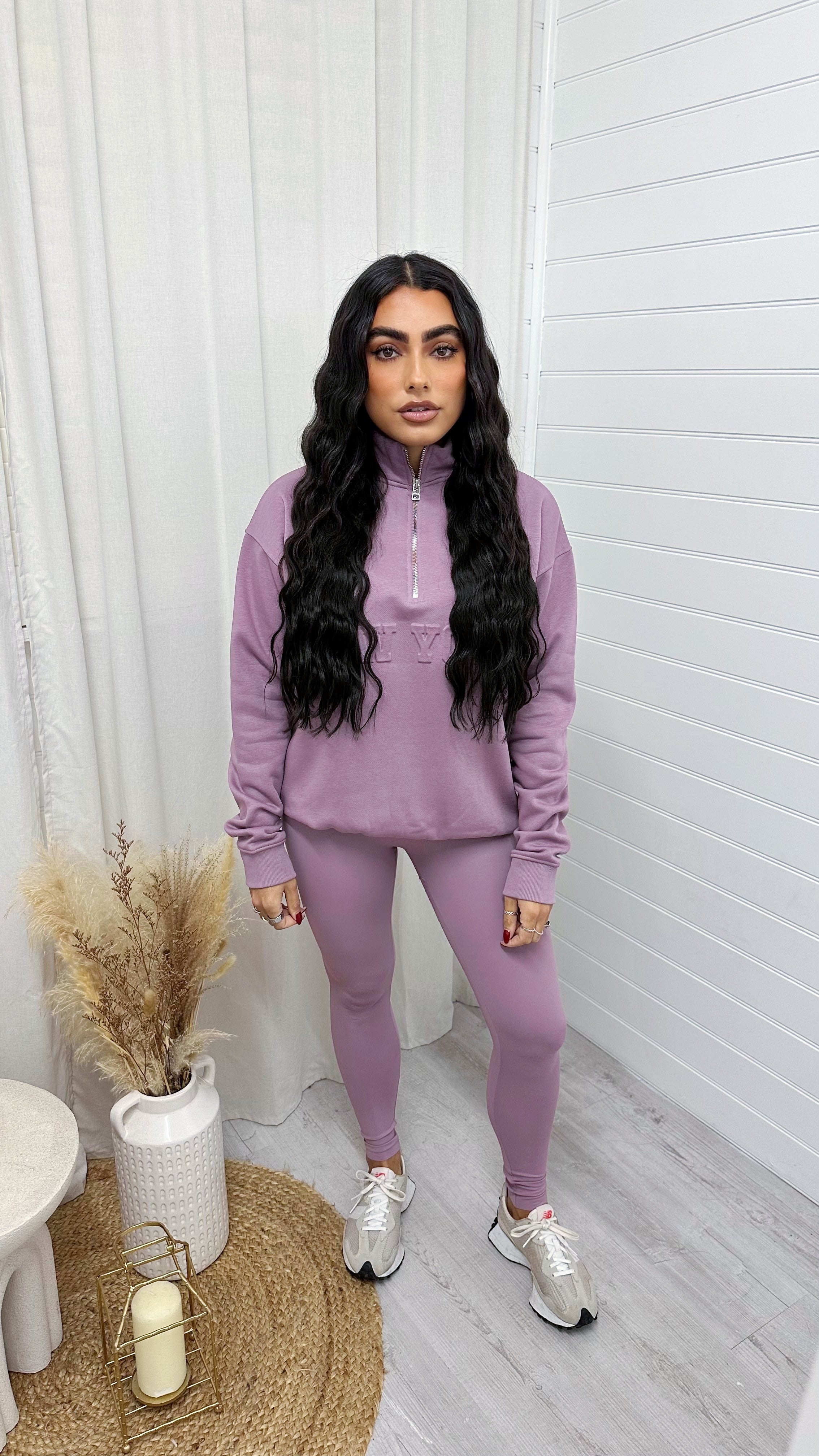 New York Embossed Half Zip Sweatshirt - LILAC