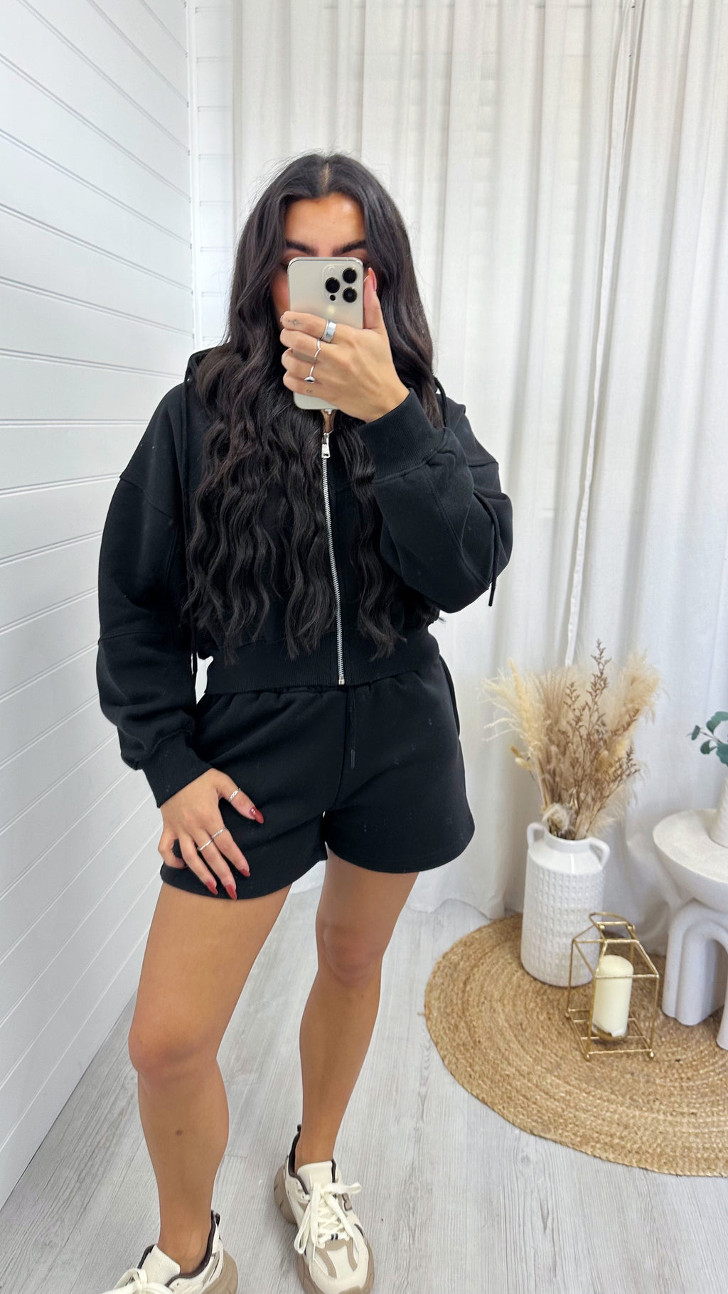 Cropped Jacket and Shorts Co-Ord - BLACK