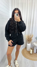 Cropped Jacket and Shorts Co-Ord - BLACK