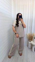 Metallic Mesh T-Shirt and Trouser Co-Ord - DOVE GREY