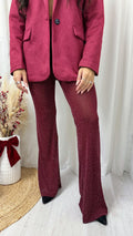 Rhinestone Mesh Flare Trousers - WINE