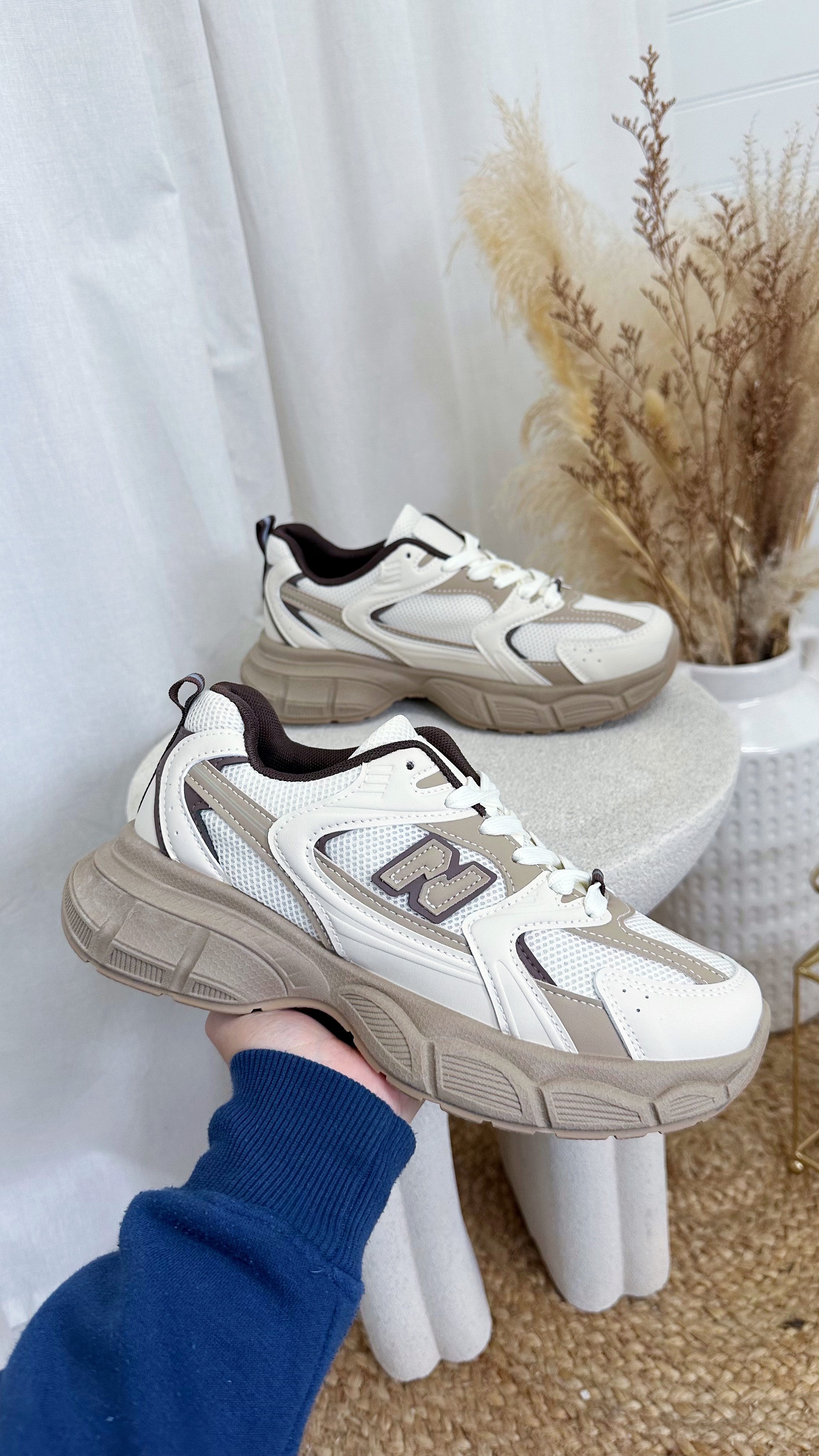 Chunky Sole Mesh Trainers - CREAM/TAUPE