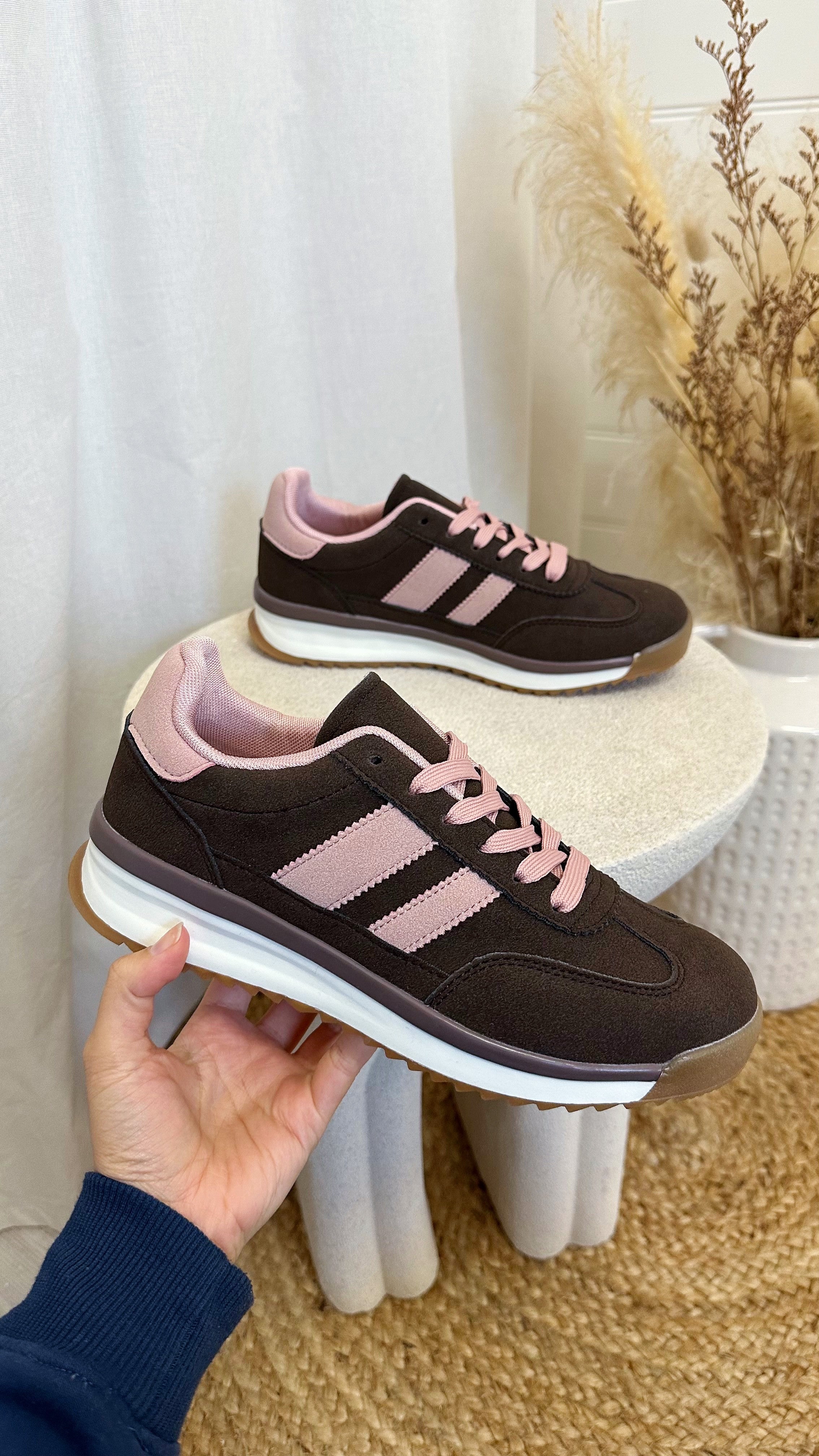 Classic Stripe Suede Trainers - BROWN/PINK