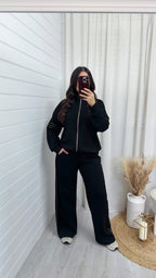 Gold Embroidered Bomber Jacket and Joggers Tracksuit - BLACK