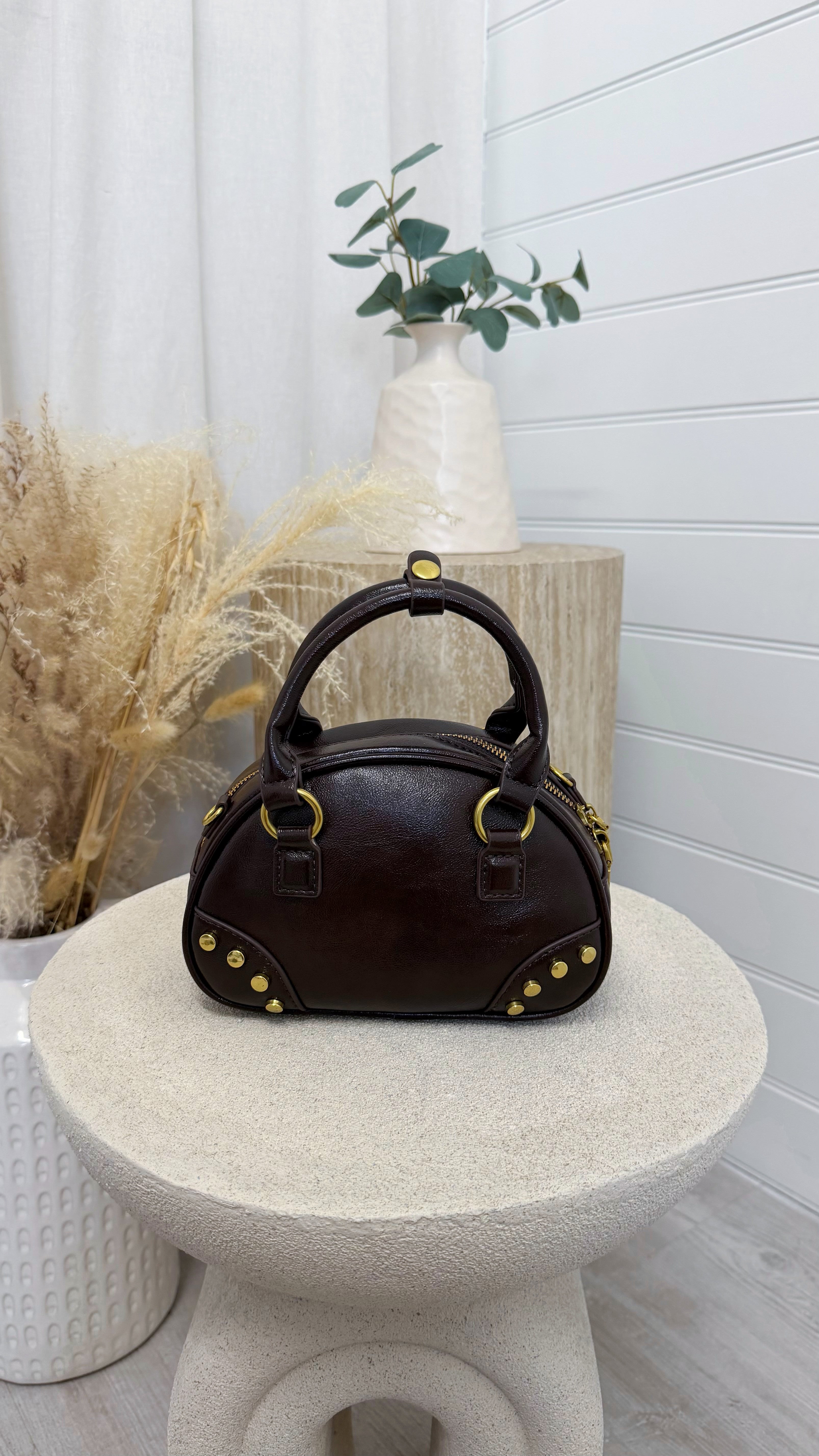 Structured Dome Handbag - DARK BROWN