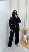 Gold Embroidered Bomber Jacket and Joggers Tracksuit - BLACK