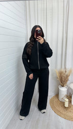 Gold Embroidered Bomber Jacket and Joggers Tracksuit - BLACK