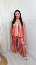 A-Line Zig Zag Vest Top and Slit Wide Leg Trousers Co-Ord - PINK/ORANGE
