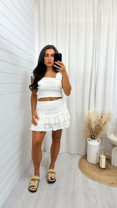 Frill Layered Crop Top and Skirt Co-Ord - WHITE