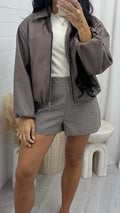 Gingham High Waisted Shorts - BEIGE
