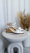 Lace Detail Wedge Sandals - WHITE