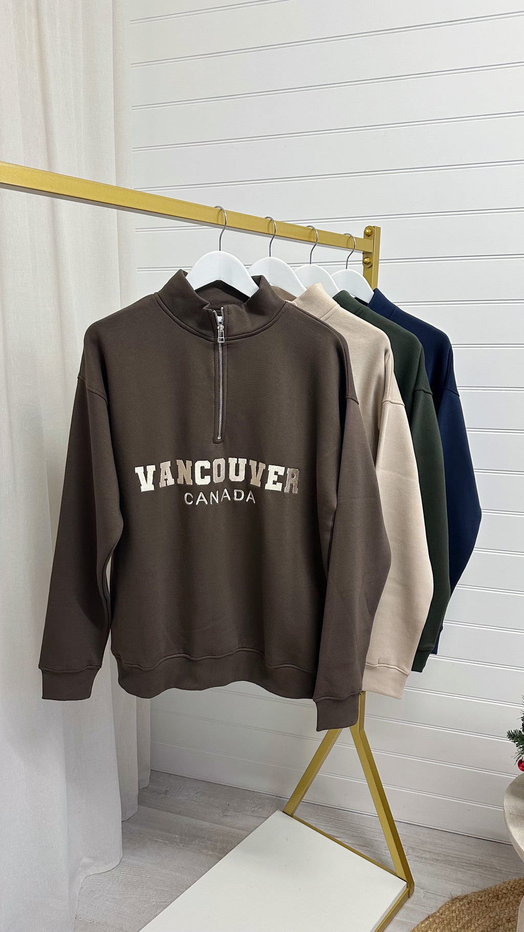 Vancouver Embroidered Half Zip Sweatshirt - BROWN