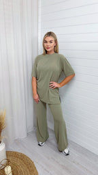 PLUS Soft Premium Ribbed T-Shirt and Straight Leg Trousers Co-Ord - SAGE