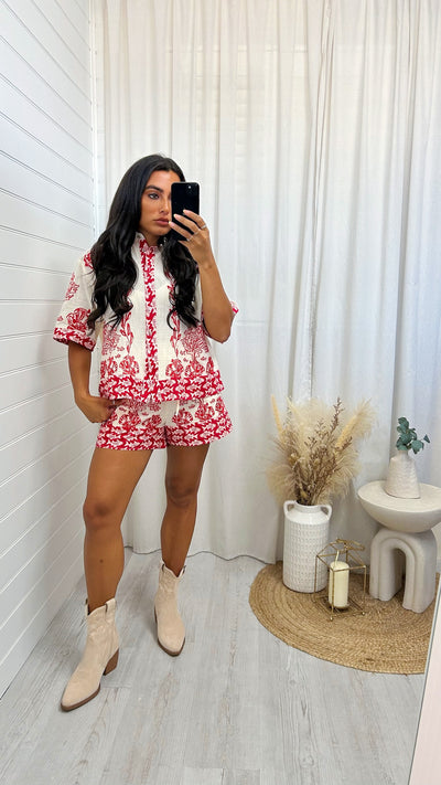 Seaside Embroidered Shirt and Shorts - BEIGE